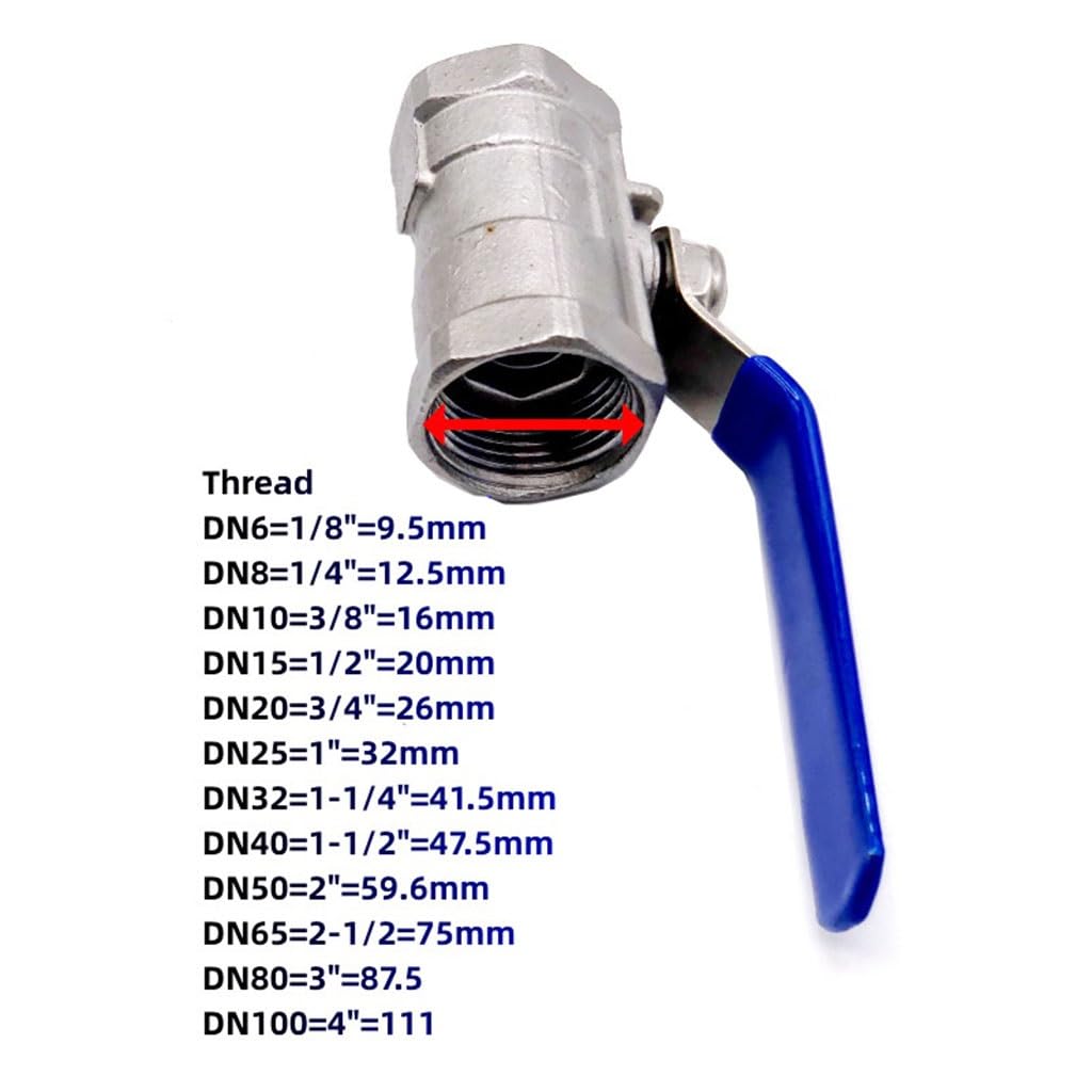 valvola a sfera, valvola a sfera in acciaio inox, 1 pz BSPT 1/4 "3/8" 1/2 "3/4" 1 "1-1/4" 1-1/2 "Femmina in Acciaio Inox SS304 Valvola a Sfera a Porta Completa con Maniglia in Vinile Filo Valvole(4 In