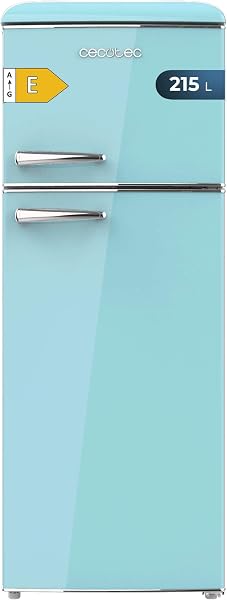Cecotec Frigorífico 2 Puertas Retro de 215 L Bolero CoolMarket 2D Origin 215 Blue E. Altura 148,2 cm y 55,2 cm de Ancho, Luz, Tirador Cromado, Bandejas Cristal, Control de Temperatura, Azul - 1