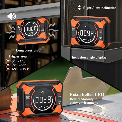 Image of Rechargeable Digital Angle Finder with Laser and Magnetic Base, 4x90 & 2x180 Electronic Inclinometer Protractor Level Gauge for for Woodwork, Miter Saw, Hanging Frames