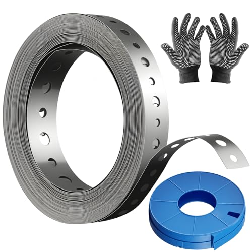 Galvanized Metal Pipe Strap 3/4 32.8FT 32-Gauge - Metal Hanger Strapping with Holes for Pipe Support Flexible Trimming | Includes Storage Case & Gloves