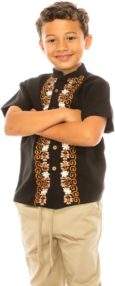 unik Premium Quality Boys Guayabera, Western Cowboy Theme Shirts, Button Down, Detailed Embroidery, and Fine Stitching