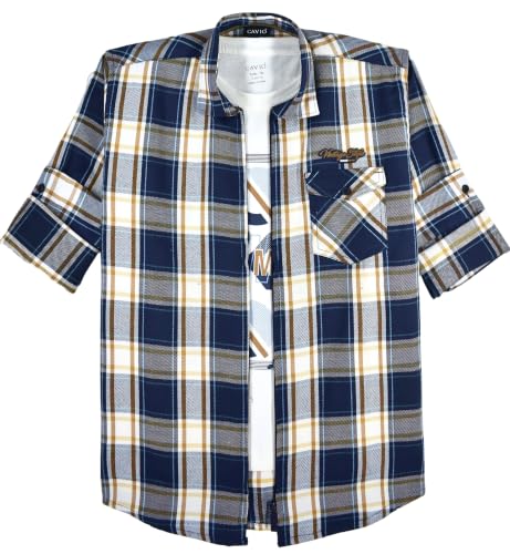 Image of CAVIO Boys Checkered Casual Dark Blue Regular Fit Shirt | Pack of 1 | I580028-P