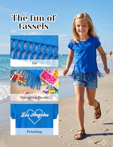 Image of Noomelfish Girls Short Sleeve Fringe T-Shirts Soft Jersey Cotton Tee Tops (3-12 Years)
