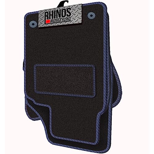 TAILORED TO FIT Mazda MX5 MK1 & MK2 (1989-2005) - FULL SET OF LUXURY INTERIOR FLOOR CARPET CAR MATS - BLACK MAT + NAVY BLUE EDGING