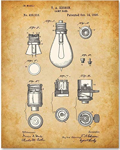 Edison Bulb Base - 11x14 Unframed Patent Print - Makes a Great Gift Under $15 for Electricians and Engineers