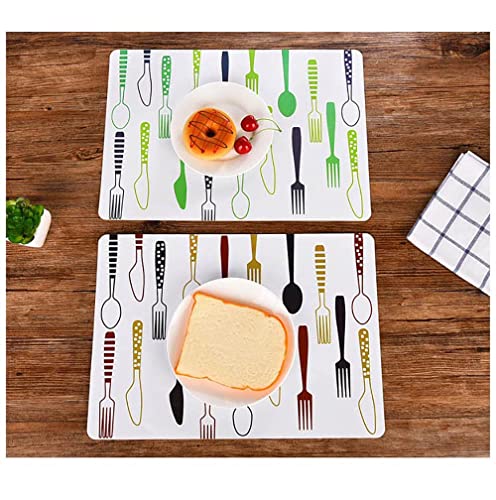 Image of YELONA Rectangular PVC Vinyl Non-Slip Insulation Heat-Resistant & Waterproof Stain Resistant Washable Placemat for Dining & Kitchen Table-(White & Green,Set of 6)