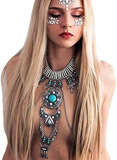 KissYan Boho Statement Turquoise Necklace Crossover Harness Bikini Waist Belly Sexy Body Chains