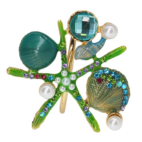Allinlove Crystal Starfish Napkin Rings - Set Of 4 Pearl Rhinestone Ocean Coastal Nautical Napkin Ring Holders Shell Napkin Buckle For Wedding Party, Beach Table Decor Banquet Dinner Decoration (Blue) #TOP3
