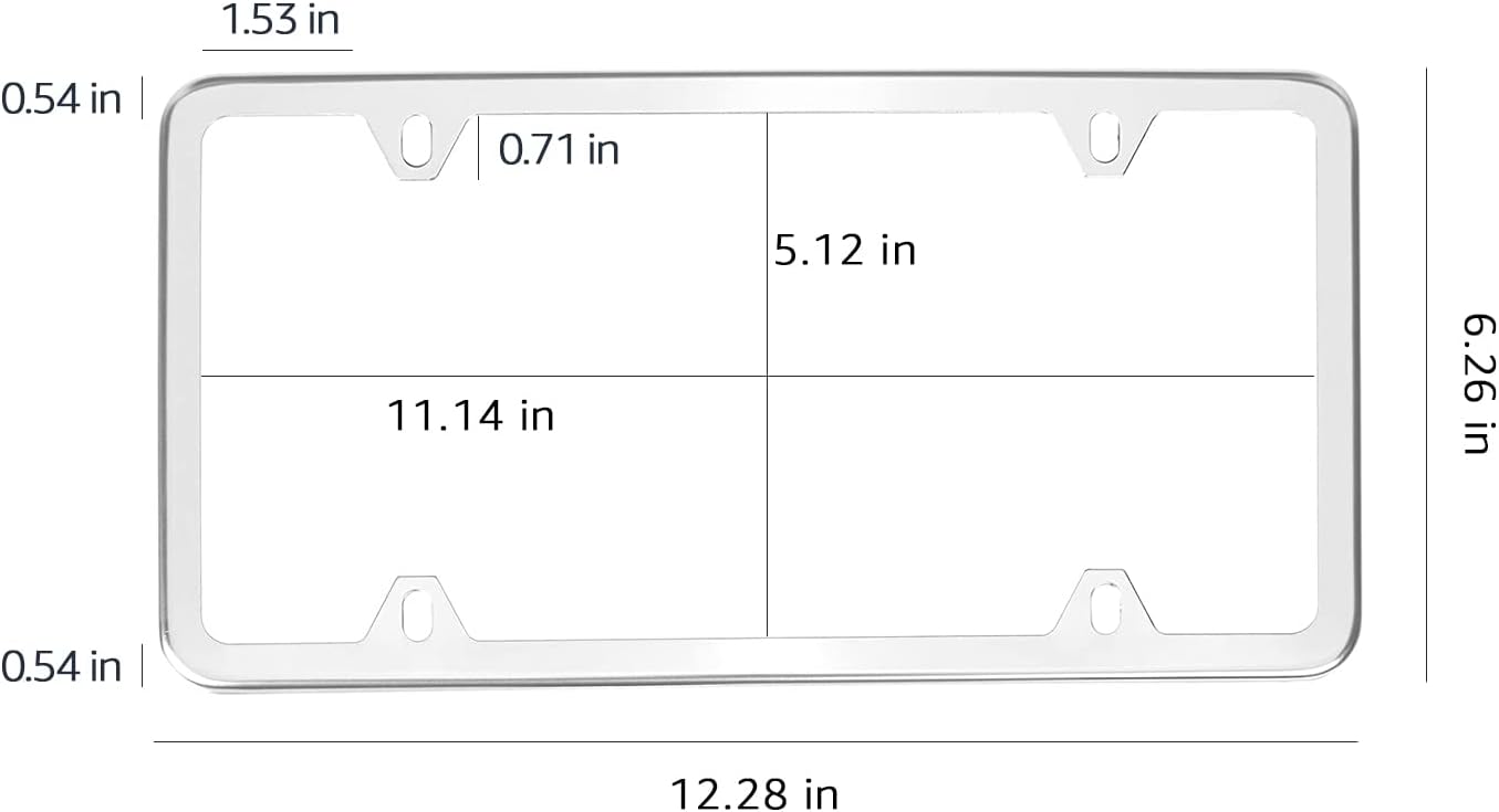 Amazon Basics Stainless Steel License Plate Frame Pair with Screw Caps - 4-Hole, 12.3'' x 6.3'', Silver