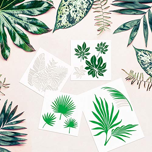 Tenare 9 Pieces Reusable Painting Stencil Plastic Paint Stencils Summer Pattern Drawing Templates Reusable Craft for Painting (Leaves)