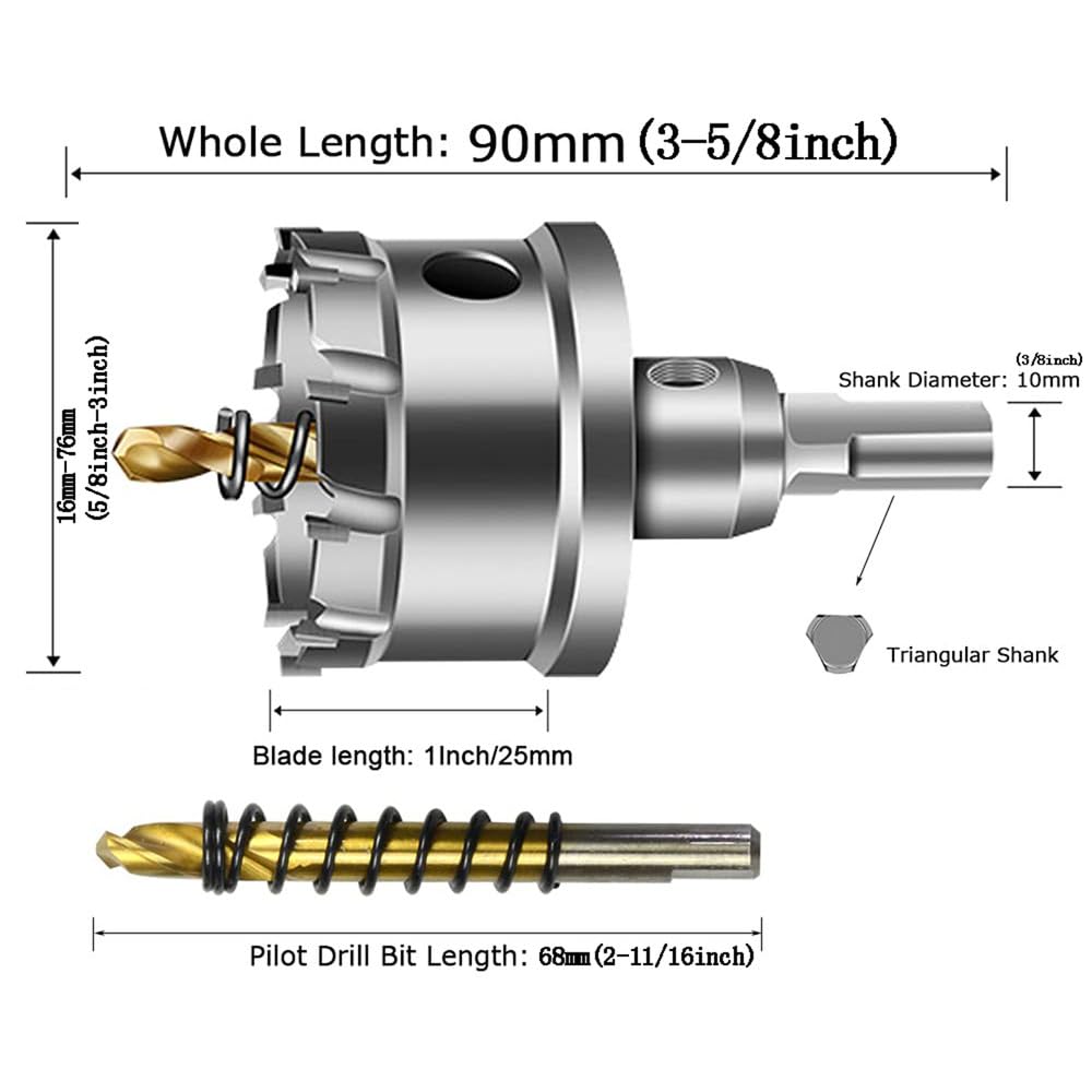 1 abridor de agujeros TCT de 12 a 55 mm, sierra de corona de aleación de acero inoxidable, kit de corte de pared de metal, herramienta de corte de acero de tungsteno, 130 mm