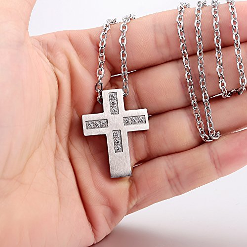 Aienid Necklace For Women Cross Necklaces With Birthstone Stainless Steel Pendant Silver #TOP6