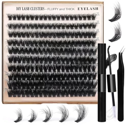 Cluster Lashes Kit - Fluffy Cluster Lashes 10-18mm 200D Lash Extension Kit with Lash Bond Remover & Applicator DIY Eyelashes for Beginners
