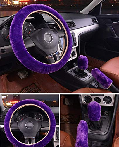 Cdycam Non-Slip Car Decoration Steering Wheel Handbrake Gear Shift Cover Plush New (Purple) #TOP1