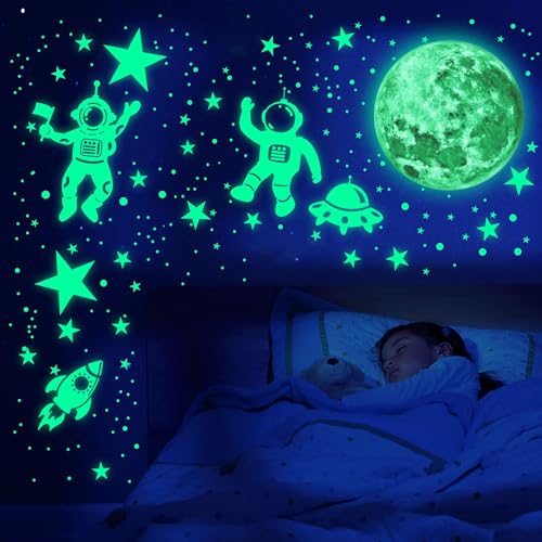 Image of Glow in the Dark Stars Ceiling Moon Space Wall Stickers Astronaut Universe Planet Galaxy Wall Stickers Kids Boys Girls Gift