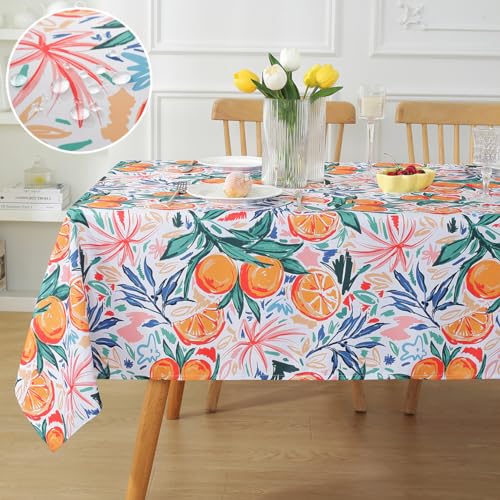 SASTYBALE Summer Tablecloth Rectangle, Spill Proof Vibrant Watercolor Lemon Table Cloth, Washable Decorative Polyester Table Cover for Outdoor Party Picnic Dinner (Rectangle, 52" x 70") Wate
