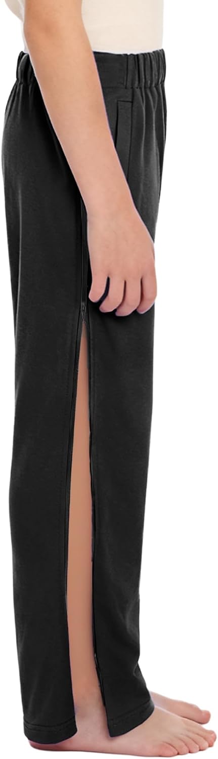 ACSUSS Kids Boys Girls Tear Away Post Surgery Pants Cotton Adaptive Sweatpants 2 Side Zippers Full Open Bottom
