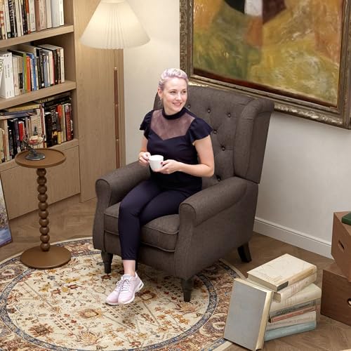 Miniatura 9 de Homcom Sillón Orejero Moderno, Butaca De Salón Con Reposabrazos Y Patas De Madera, Sofá Individual Carga 160 Kg Para Oficina, Sala De Estar Y Dormitorio, Marrón