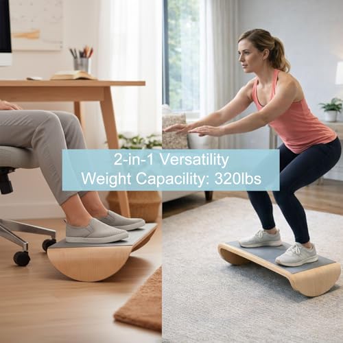 Image of Wood Foot Rest Under Desk, Ergonomic Rocking Footrest with Whole Piece Curved Solid Wood Base,Balance Board Active Sitting Desk Footrest for Office & Home, No Assembly