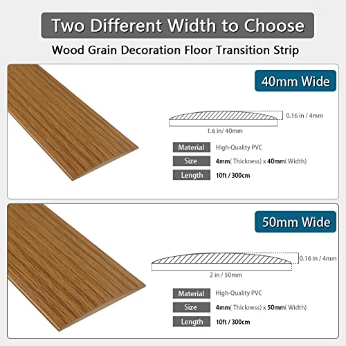 Floor Transition Strip 2" Self Adhesive Flat Vinyl Flooring Transitions Strip With Strong Backing Wood Grain (5Cm, 10Ft, Brown Wood Grain) #TOP5
