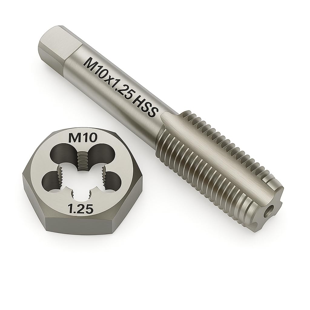 M10x1.25 Metric Tap and Die Set Right Hand HSS Tap &amp; GCr15 Hex Die for Metal Thread Repair