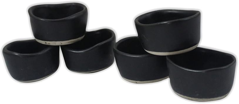 roro Handmade 2-Inch Matte Black Ceramic Pinch Bowls, Set of 6 Versatile Stoneware for Spices, Condiments, Appetizers & Finger Foods
