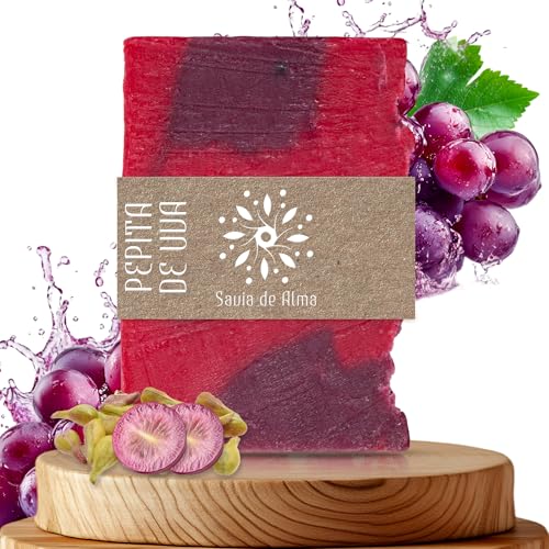 Jabón de Pepita de Uva Artesanal y Vegano – Jabón en Barra Natural, Facial, de Manos y Cuerpo | Antioxidante, Regenerador y Biodegradable | Resveratrol | Hecho en España | 100 g (1, Pepita de Uva)
