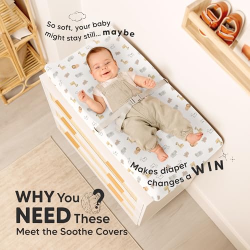 Image of 2-Pack Organic Changing Pad Covers for Girl, Boy, Neutral - 100% Cotton Changing Table Pad Cover, Soft Baby Nursery Diaper Changing Pad Sheets,Contour Changing Pads Liners,Change Pad Cover(KeaSafari)
