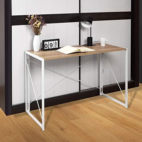 Direct Online Houseware Multifunction Folding Writing Computer Desk - 100 x 50 x 75cm - Home Office Study Compact Laptop Table (White & Oak)