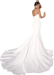 Mermaid Wedding Dresses for Bride 2025 Beach Satin Sleeveless Bridal Gown with Train - Buy now