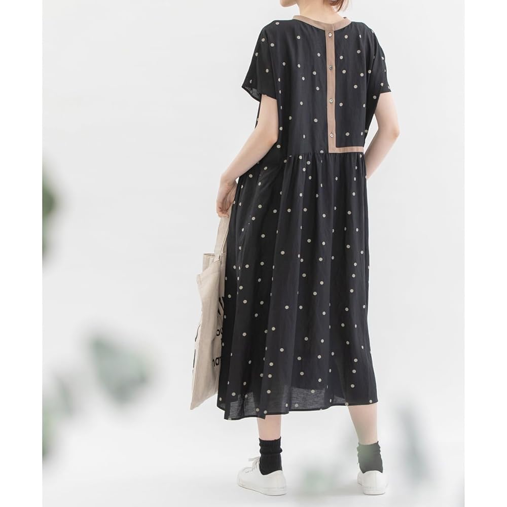 nop de nod ワンピース レーヨン リネン 切り替えフレアーワンピース nop de nod ワンピース レーヨンリネンPolka 切り替えフレアー