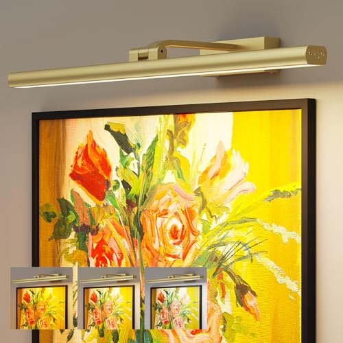 Image of Wireless Picture Lights for Wall, Battery Operated Wall Light for Painting Rechargeable CCT Rotatable Art Gallery Light with Remote Dimmable Timer for Artwork Frame Display Dartboard