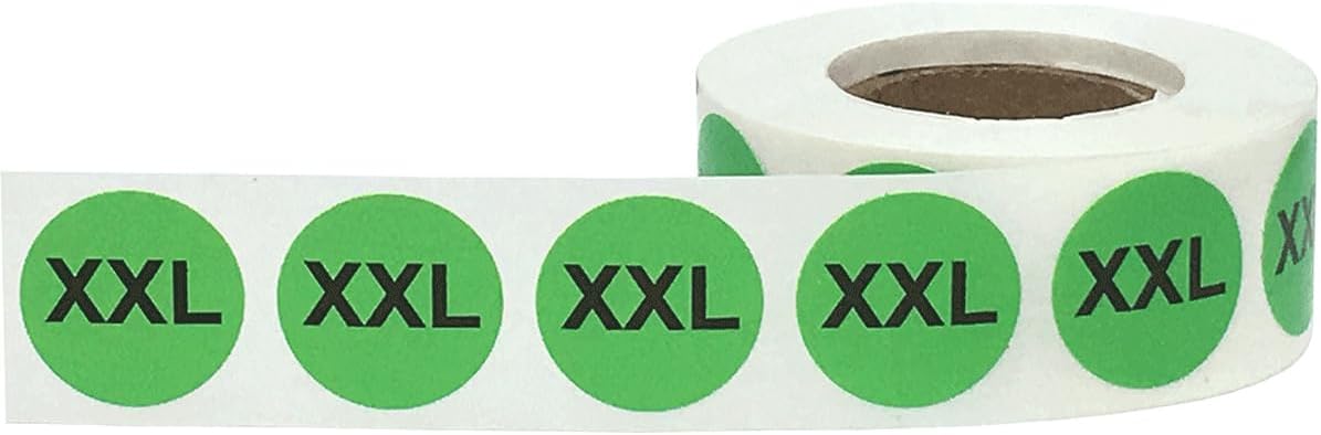 Green Circle Extra Extra Large XXL Clothing Size Stickers - 3/4 Inch Round, 500 Semi-Gloss Adhesive Labels Per Roll for Retail Apparel, Clothing Organization, and Inventory - Made in the USA