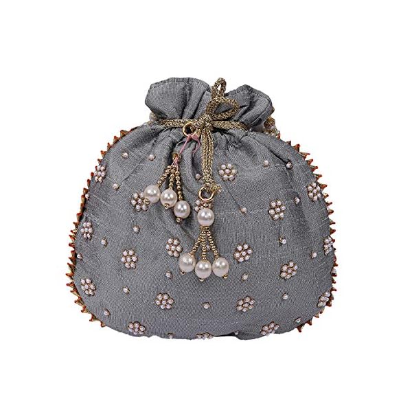 Kuber Industries Silk 1 Piece Women Potli Bag (Grey),CTKTLUG815