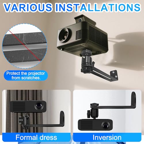 xiruiubao Beamer Halterung Wand Beamer Wandhalterung 360° Drehbar Metall Projector Stand,1/4-Zoll-Schraubengröße Projektor Halterung für Heimkino Büro Wohnzimmer Schlafzimmer,Projector Stand Schwarz
