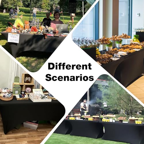 Trlyc 1 Pack 6FT Spandex Table Cloth - 72 x 30 Inch Rectangular Stretch Tablecloth, Wrinkle Resistant Scretch Table Cover for Wedding, Party, Banquet, Picnic, Outdoor Decoration (1Pcs,Black)