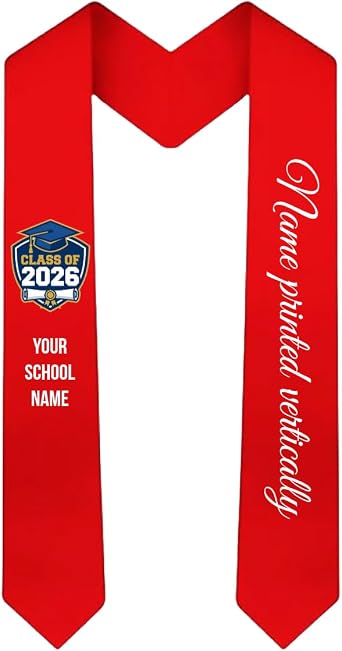 Custom Graduation Stole Class of 2025, 70 Inch Satin | 4.5 Inch Width, For High School & College Seniors