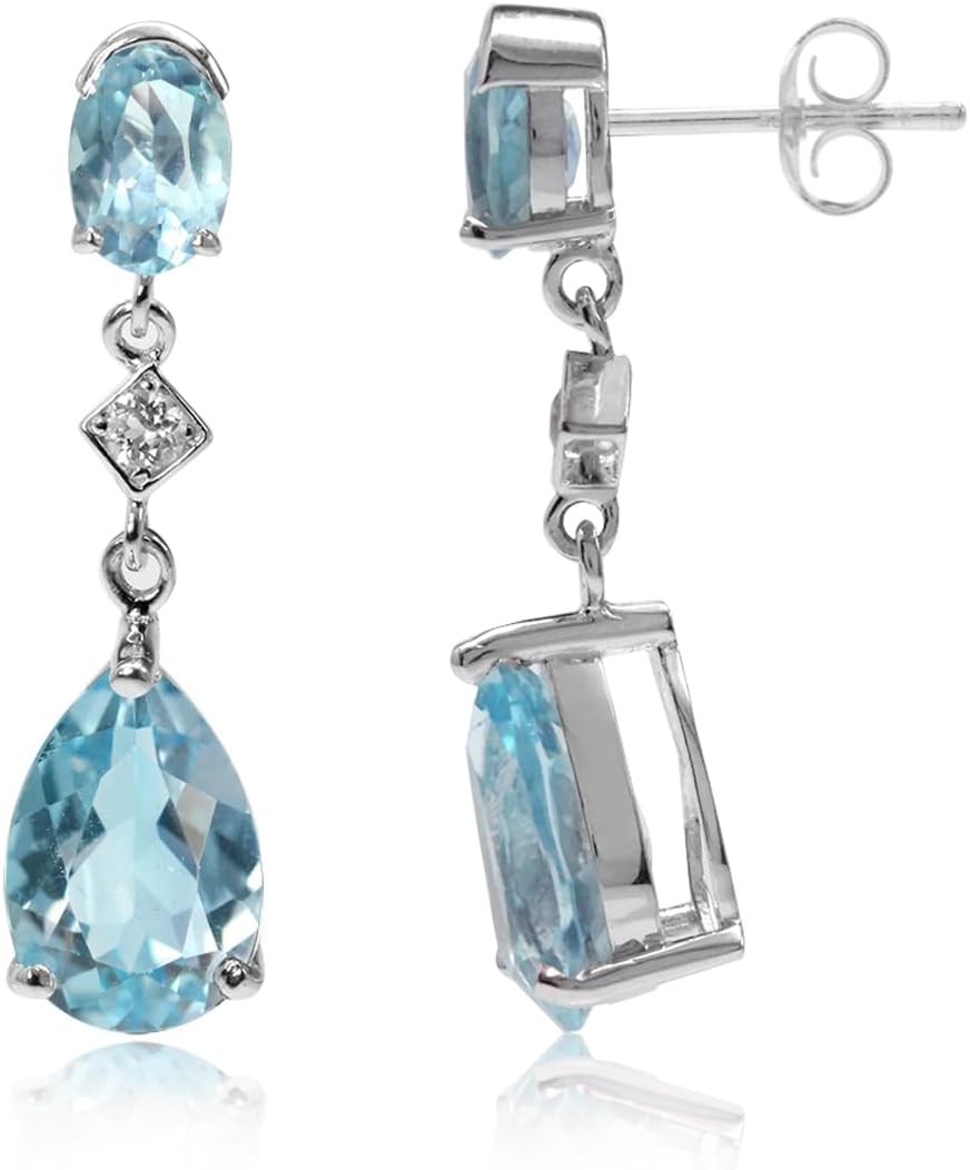 Silvershake Genuine Gemstone 925 Sterling Silver Dangle Drop Post Earrings