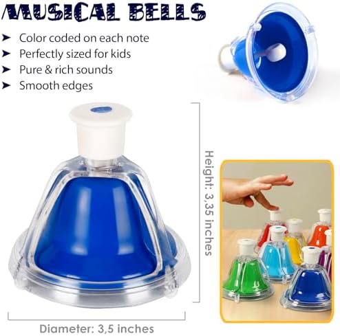 MINIARTIS Desk Bells Set for Kids | 8 Notes Diatonic Colorful Metal Hand Bells | Kids Musical Instruments | Music Songbook & Carry Case Included | Great Holiday Birthday Gift for Children 3