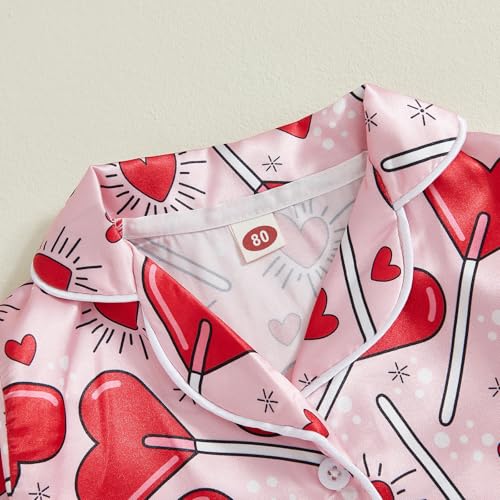 DuAnyozu Toddler Baby Girl Satin Valentines Pajamas Set Feather Trim Heart Print Little Girl Valentines Pjs Spring Clothes2