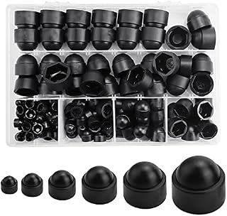 GOLRISEN 145Pcs Bolt Dome Caps Covers,Hex Nut Cover,Plastic Dome Bolt Nut Protection Caps Cover M4/M5/M6/M8/M10/M12 Nut Cover with Storage Box for Hex Hexagon Screws,Bolts(Black)
