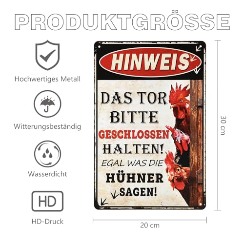 Retro Hühner Schild - Blechschild Hühner Zubehör, vintage Metallschilder Hühner Deko für den Hühnerstall, Garten Schild, lustige Schilder mit Sprüchen, 20x30cm