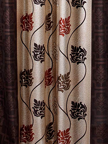 Image of Home Sizzler 1 Piece Abstract Leaves Eyelet Polyester Window Curtain - 5 Feet, Brown