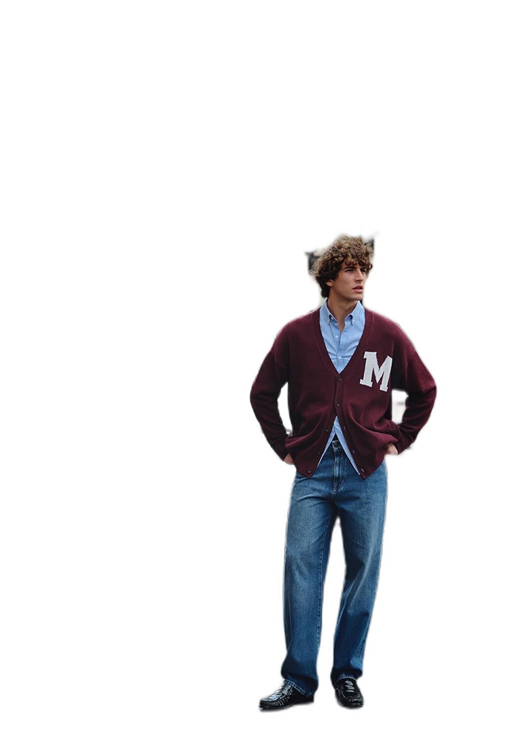 M Baskılı Bordo Hırka Oversize/Geniş Kesim 0710288-70414