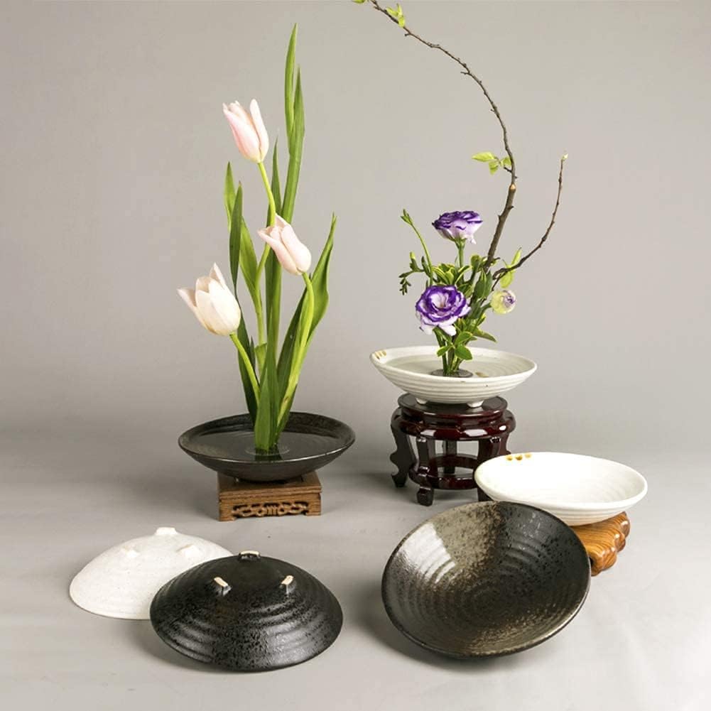 TONGYOU Vaso per fiori Ikebana in ceramica giapponese, per composizioni floreali, contenitore per vaso Ikebana e rana rotonda A06