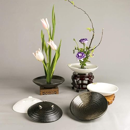 Miniatura 7 de Kit de jarrón japonés Ikebana de cerámica, recipiente de cerámica Ikebana con rana de flores de 1.57 pulgadas, floristería Kenzan y aguja de rana
