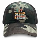 Eat Sleep Beach Hat for Mens Fashion Washed Distressed Baseball Caps Camo
