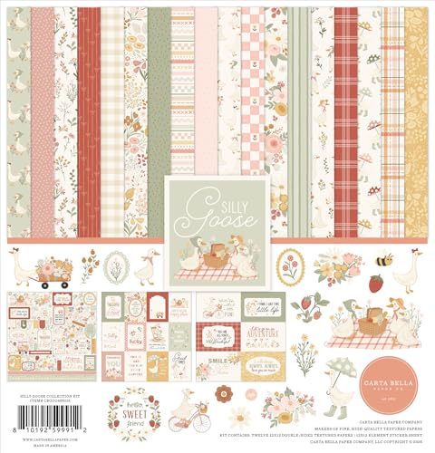 Carta Bella Silly Goose Collection Kit Scrapbooking Kit with 12 Double Sided Papers and Element Sticker Sheet