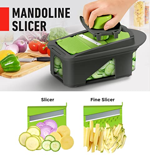 Mueller Pro-Series All-In-One, 12 Blade Mandoline Slicer For Kitchen Vegetable Chopper, Vegetable Slicer And Spiralizer, Cutter, Dicer, Food Chopper, Grater, Kitchen Gadgets Sets With Container #TOP4