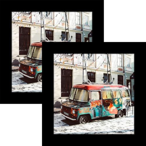 Picture Frames 5x5 Black Nature Solid Wood 2 Pack for Wall Mount and Tabletop Display